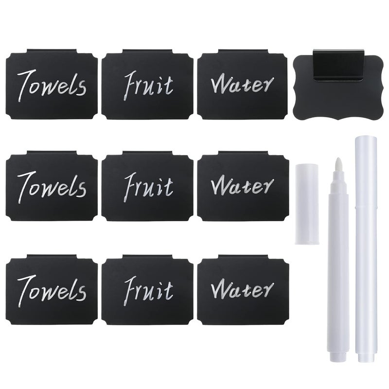 frtzal 10 Plastic Basket Bin Label Clip on Removable Basket Label Kitchen Pantry Basket Label Clip with White Chalk Markers for Storage Bin Basket Box Hanging Bin Clip Label (10) - Image 1